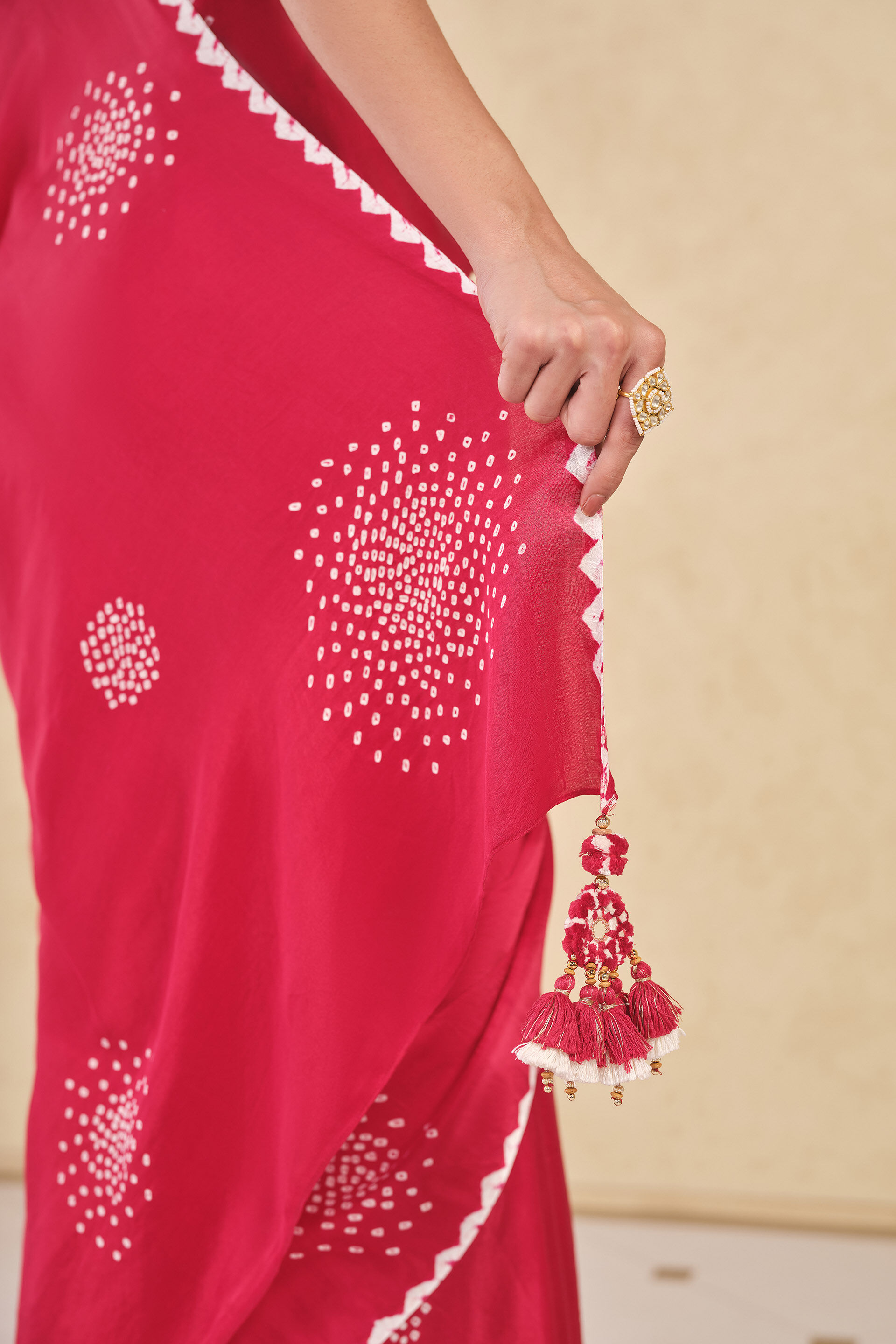 Maywa Handcrafted Bandhani Silk Saree - Red, Red, image 6